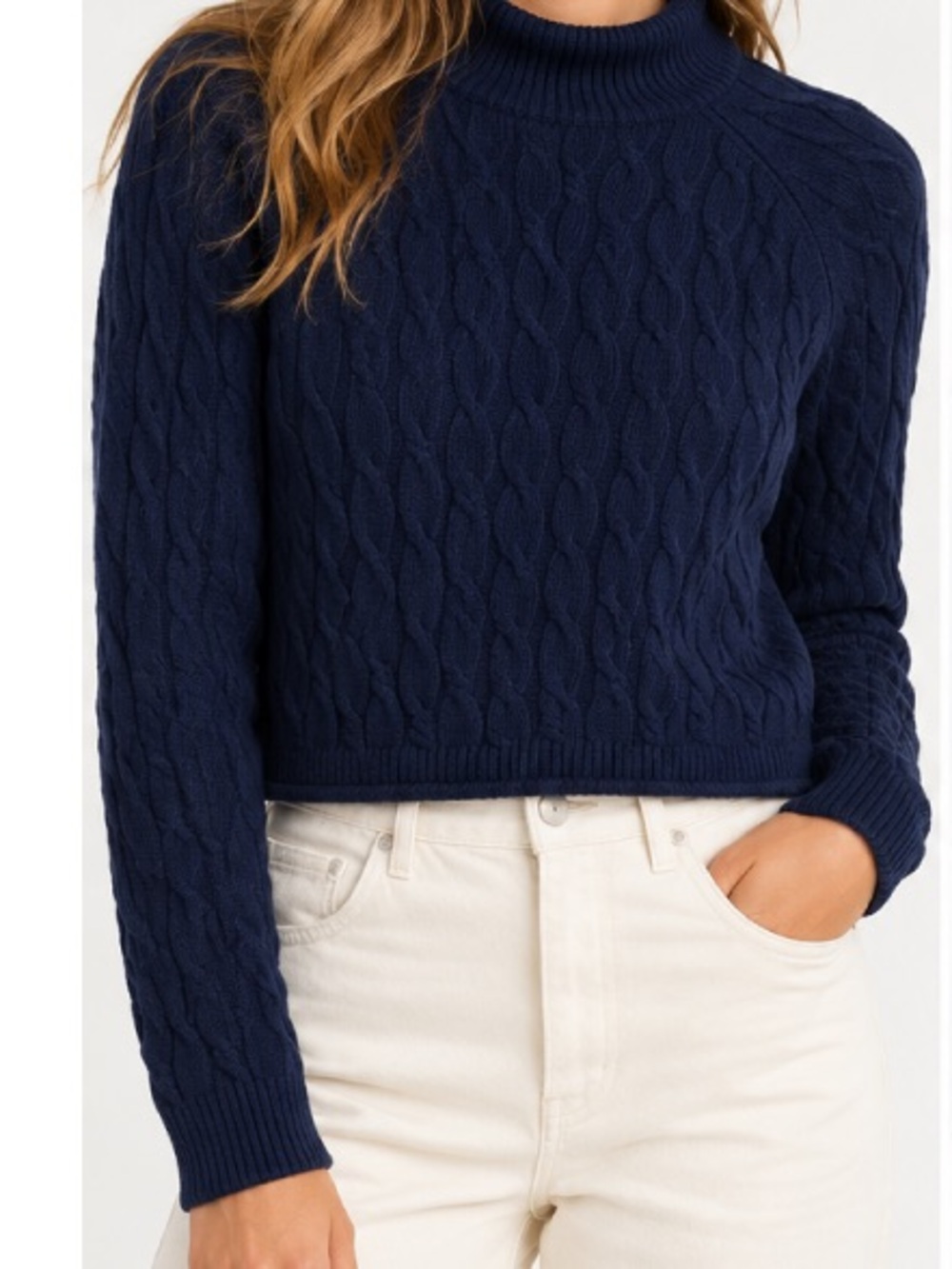 J.Crew Cashmere shrunken cable-knit Rollneck sweater in navy S